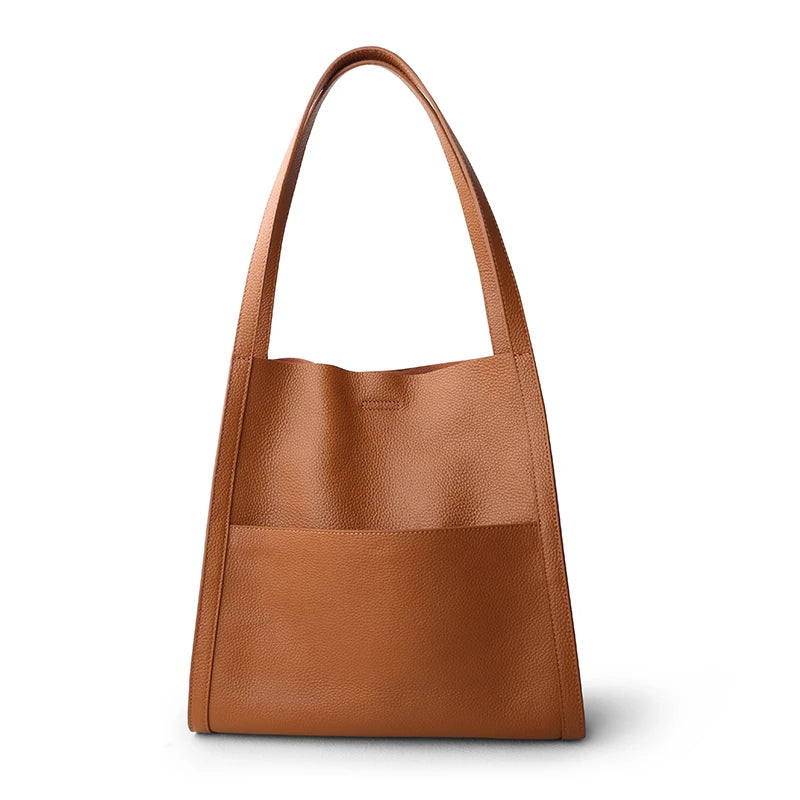 Luxury 100% Genuine Cowhide Leather Tote Bucket Bag