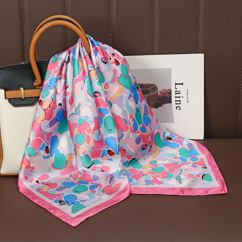 Luxury Print Satin Silk Square Scarf for Women Hijab Shawl & Elegant Wrap Accessory