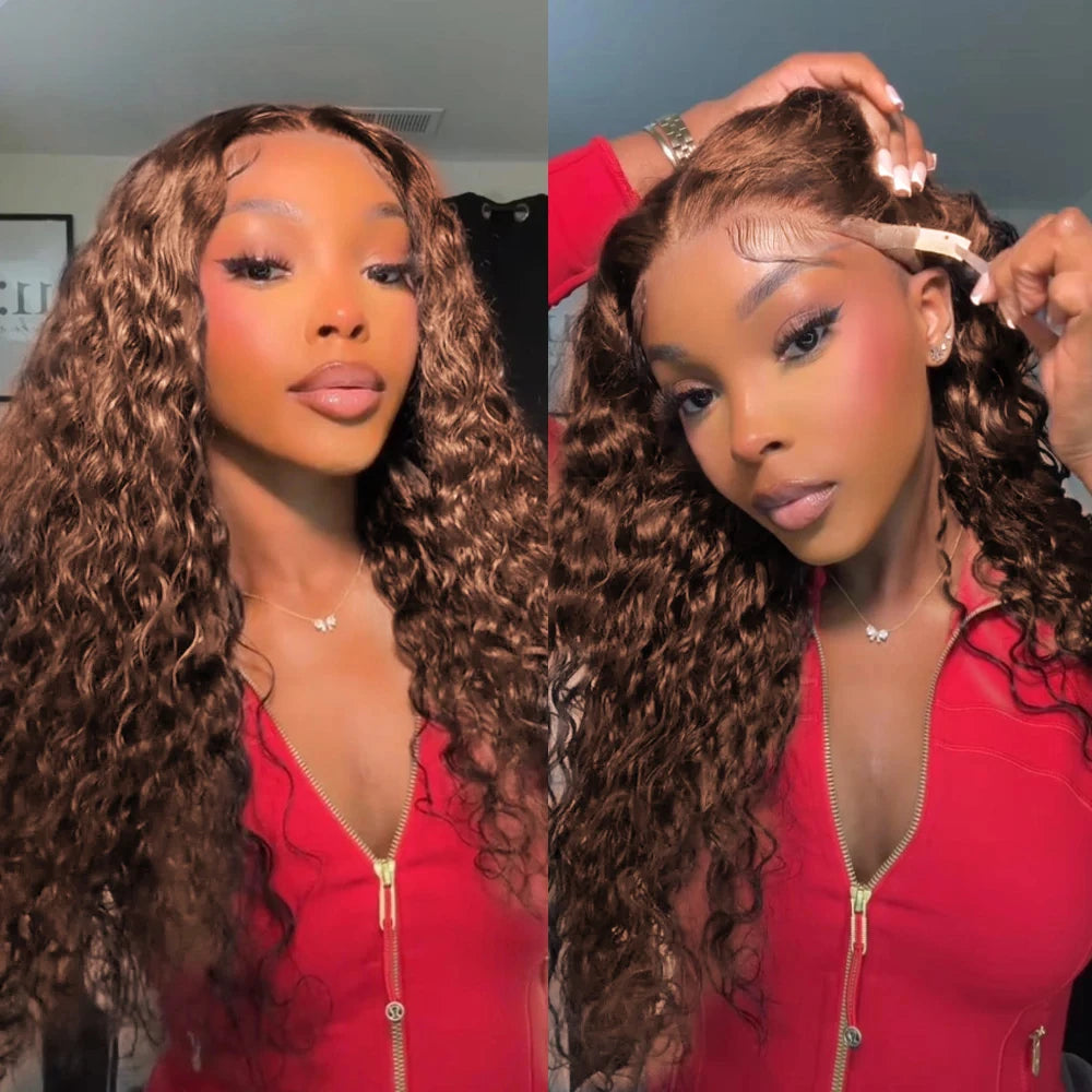 Chocolate Brown Deep Wave Lace Front Wig- 13x6 Frontal & 4x4 Closure 20-40 Inch